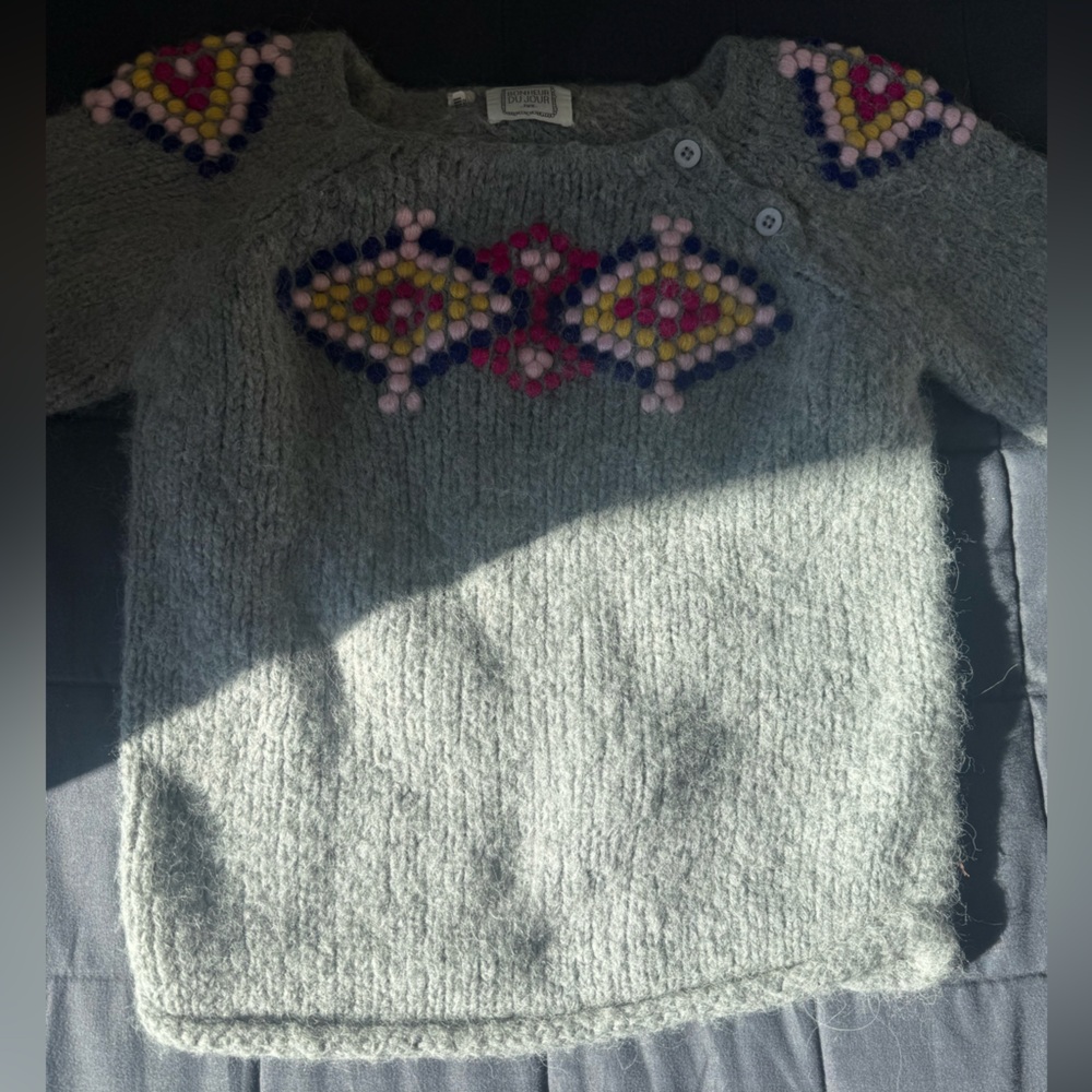 Cozy Gray Kids Sweater with Colorful Patterns